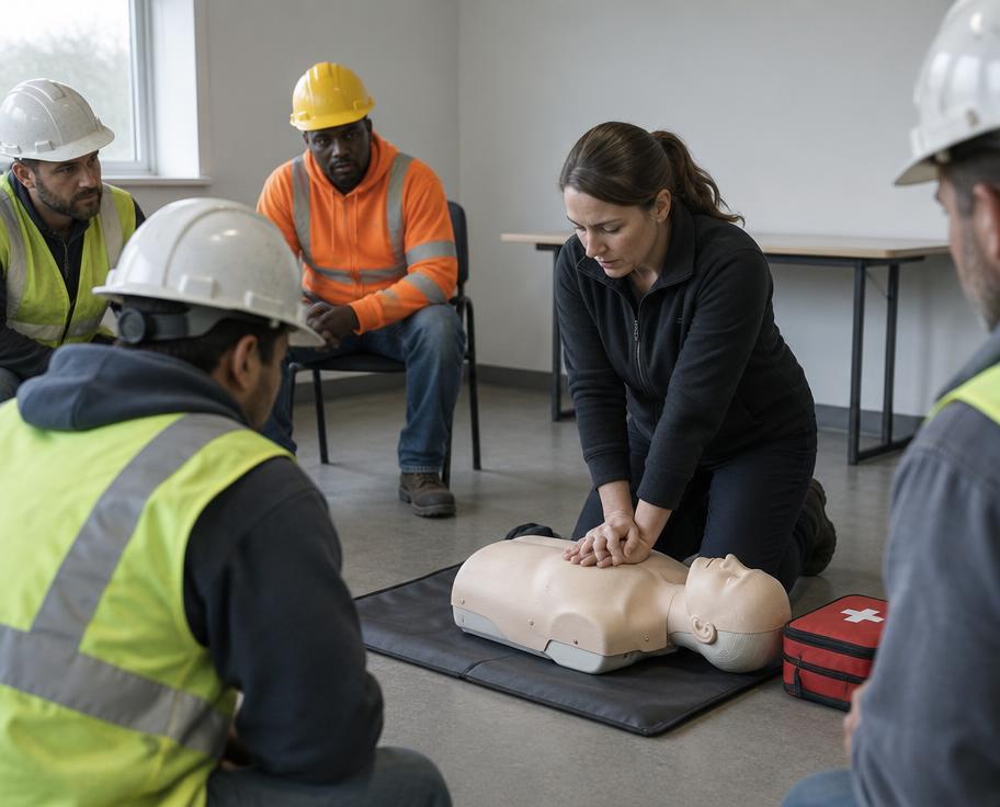 Instructor demonstrating CPR on a training manikin